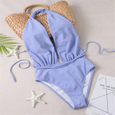 Tekerje körbe Halter Deep V nyakú egyrészes fürdőruha Női fürdőruha Női Hát nélküli Monokini fürdőruha Swim Lady V4115