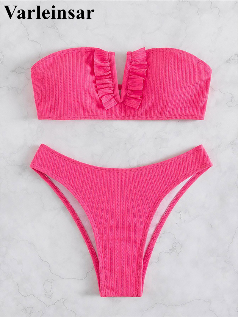 Sexy Bandeau V Shaped Ruffled Bikini Γυναικείο μαγιό Γυναικεία μαγιό Σετ μπικίνι δύο τεμαχίων Bather Μαγιό Swim V4039