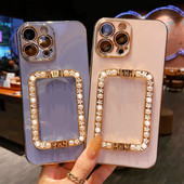 3D λουλούδι μαργαριτάρι Τετράγωνη βάση επιχρυσωμένη θήκη τηλεφώνου για iphone 14 12 Pro Max MiNi 11 13 Pro X XS XR 6 S 7 8 Plus 12Pro SE Capa