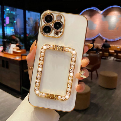 3D λουλούδι μαργαριτάρι Τετράγωνη βάση επιχρυσωμένη θήκη τηλεφώνου για iphone 14 12 Pro Max MiNi 11 13 Pro X XS XR 6 S 7 8 Plus 12Pro SE Capa