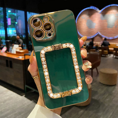 3D λουλούδι μαργαριτάρι Τετράγωνη βάση επιχρυσωμένη θήκη τηλεφώνου για iphone 14 12 Pro Max MiNi 11 13 Pro X XS XR 6 S 7 8 Plus 12Pro SE Capa