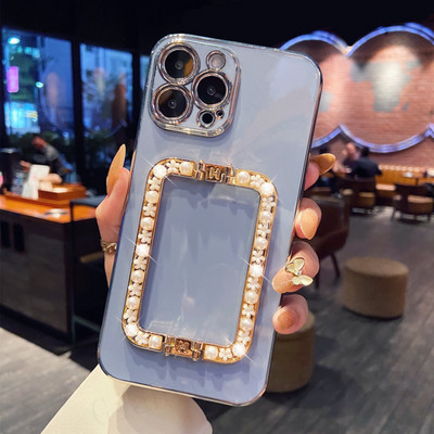 3D λουλούδι μαργαριτάρι Τετράγωνη βάση επιχρυσωμένη θήκη τηλεφώνου για iphone 14 12 Pro Max MiNi 11 13 Pro X XS XR 6 S 7 8 Plus 12Pro SE Capa