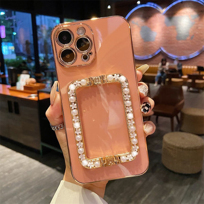 3D λουλούδι μαργαριτάρι Τετράγωνη βάση επιχρυσωμένη θήκη τηλεφώνου για iphone 14 12 Pro Max MiNi 11 13 Pro X XS XR 6 S 7 8 Plus 12Pro SE Capa