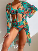ZRTAK 3 részes bikini magas derekú fürdőruha Szexi fürdőruha női bikini szettek 2022 fürdőruha Push Up strandruha nyomtatott fedők