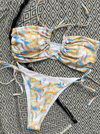 Printed Halter Brazilian Bikini Γυναικείο Μαγιό Γυναικεία Μαγιό Σετ μπικίνι δύο τεμαχίων Μαγιό Bather Swim Lady V3488