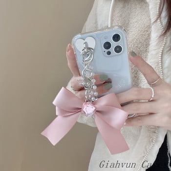 3D Bow Pearl Bracelet Chain μαλακή θήκη τηλεφώνου για iphone 14 13 12 Pro Max 11 6 6S 7 8 Plus X XR XS Max SE Για Samsung S22 Ultra