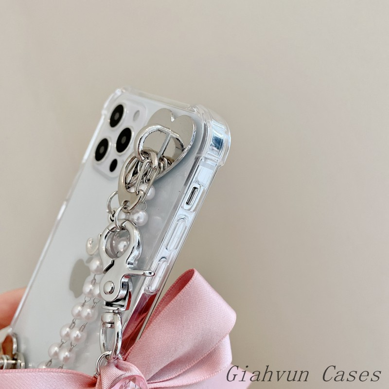 3D лък перлена гривна верижка мек калъф за телефон за iphone 14 13 12 Pro Max 11 6 6S 7 8 Plus X XR XS Max SE за Samsung S22 Ultra