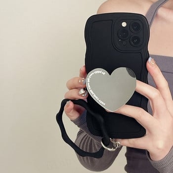 Wave Silicone Mirror Holder Heart Bocelet Strap Θήκη τηλεφώνου για Samsung S20 S21 FE S22 Plus Pro Ultra + Κάλυμμα