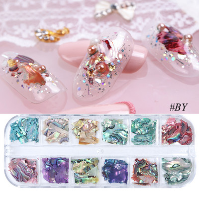 1 cutie Decoratiuni pentru arta unghiilor Scoici de abalone neregulate Felii de scoici de mare Fulgi de unghii 3D Paillette Manichiura Paiete Accesorii TRYM-1