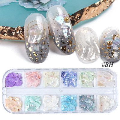 1 cutie Decoratiuni pentru arta unghiilor Scoici de abalone neregulate Felii de scoici de mare Fulgi de unghii 3D Paillette Manichiura Paiete Accesorii TRYM-1