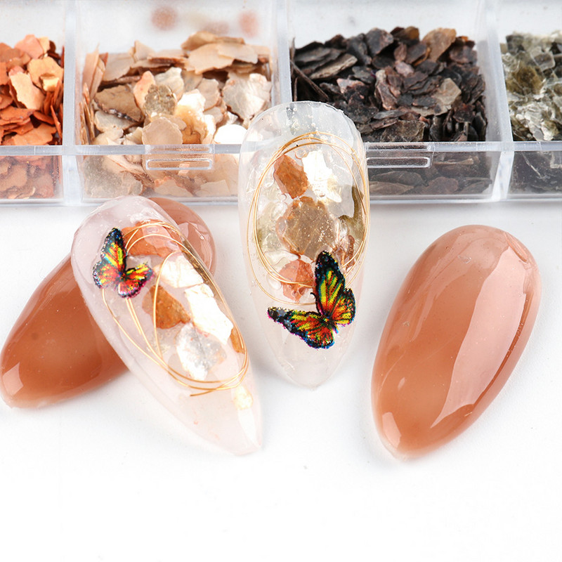 1 cutie Decoratiuni pentru arta unghiilor Scoici de abalone neregulate Felii de scoici de mare Fulgi de unghii 3D Paillette Manichiura Paiete Accesorii TRYM-1