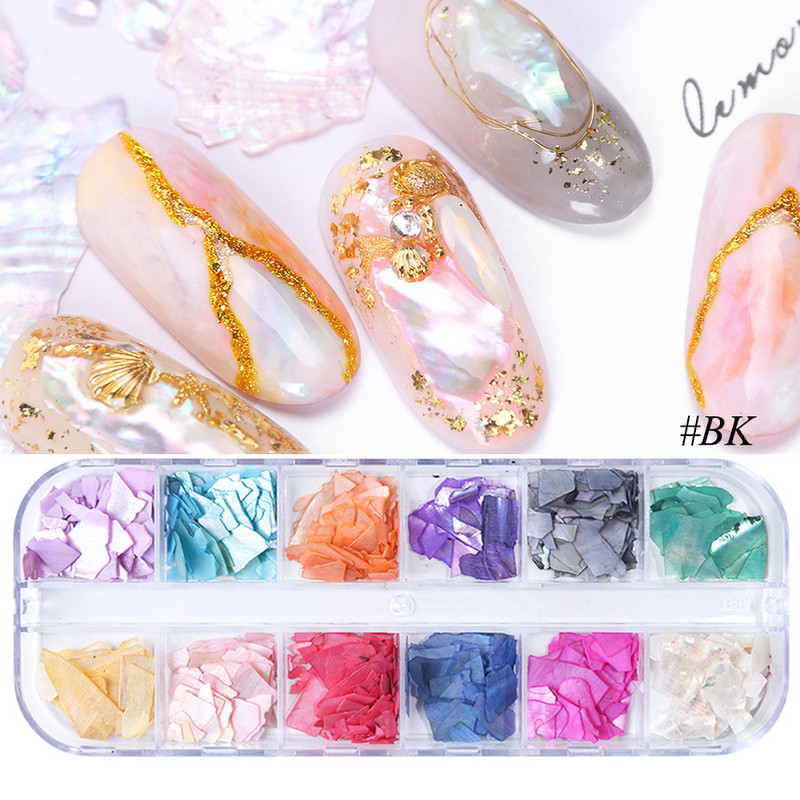 1 cutie Decoratiuni pentru arta unghiilor Scoici de abalone neregulate Felii de scoici de mare Fulgi de unghii 3D Paillette Manichiura Paiete Accesorii TRYM-1