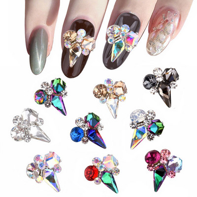 10 gab. Jauns kristāla stikla dārgakmens, spilgts rhinestone sakausējums nagu mākslas rotājumi, mirdzoši DIY 3D nagu rotaslietas kulons QB064-073