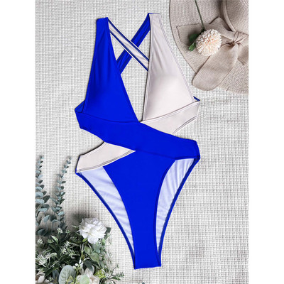 Splicing Deep V Neck Cross Back egyrészes fürdőruha Női fürdőruha Női Monokini Scrunch Butt fürdőruha Swim V3787