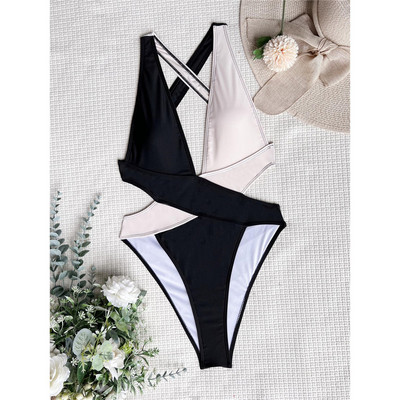 Splicing Deep V Neck Cross Back egyrészes fürdőruha Női fürdőruha Női Monokini Scrunch Butt fürdőruha Swim V3787