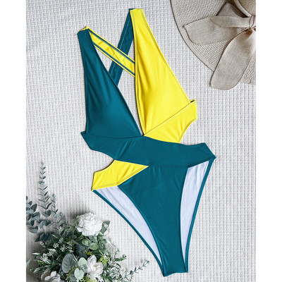 Splicing Deep V Neck Cross Back egyrészes fürdőruha Női fürdőruha Női Monokini Scrunch Butt fürdőruha Swim V3787