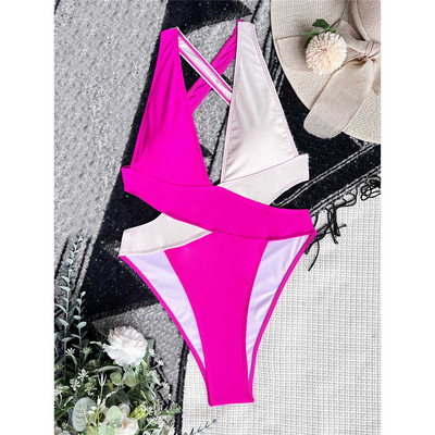 Splicing Deep V Neck Cross Back egyrészes fürdőruha Női fürdőruha Női Monokini Scrunch Butt fürdőruha Swim V3787