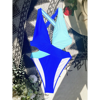 Splicing Deep V Neck Cross Back egyrészes fürdőruha Női fürdőruha Női Monokini Scrunch Butt fürdőruha Swim V3787