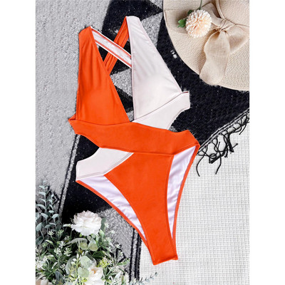 Splicing Deep V Neck Cross Back egyrészes fürdőruha Női fürdőruha Női Monokini Scrunch Butt fürdőruha Swim V3787