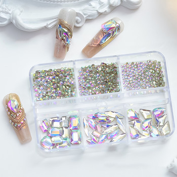 1 κουτί Crystal Nail Art Rhinestone Χρυσό Ασημί Clear Flat bottom Mixed Shape Glitter Nail Gems DIY Nail Art 3D διακόσμηση