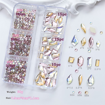 1 κουτί Crystal Nail Art Rhinestone Χρυσό Ασημί Clear Flat bottom Mixed Shape Glitter Nail Gems DIY Nail Art 3D διακόσμηση