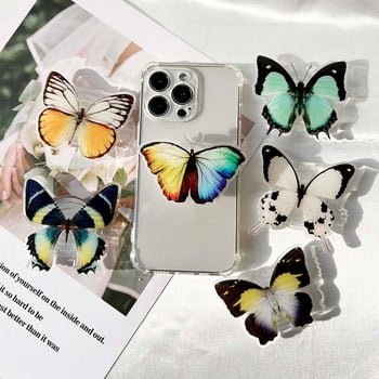 Bionic Butterfly Phone Holder 3D Effect socket Folding Grip Tok Прозрачна дръжка за насекоми Стойка за телефон