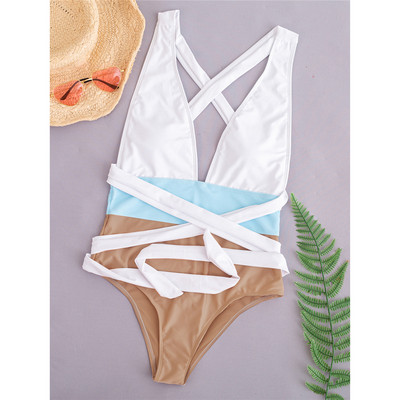 Tekerje körbe Splicing Deep V nyakú egyrészes fürdőruha női fürdőruha Monokini párnázott fürdőruha Swim Lady V3472