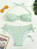 Zrtak Halter Bikini Szexi Fűzős fürdőruha Női O-gyűrű Patchwork fürdőruha Ruche Biquini Feminino Nyári Strandruha