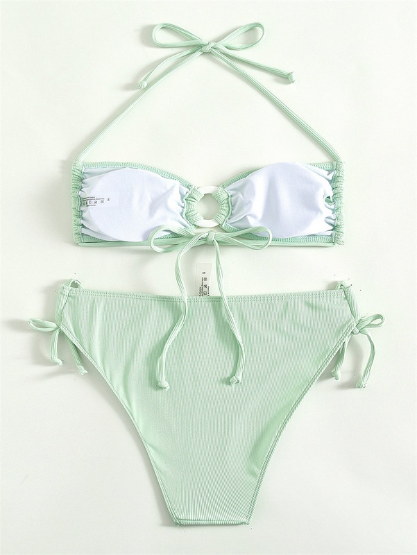Zrtak Halter Bikini Szexi Fűzős fürdőruha Női O-gyűrű Patchwork fürdőruha Ruche Biquini Feminino Nyári Strandruha