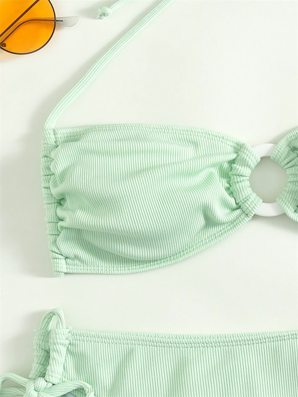 Zrtak Halter Bikini Szexi Fűzős fürdőruha Női O-gyűrű Patchwork fürdőruha Ruche Biquini Feminino Nyári Strandruha