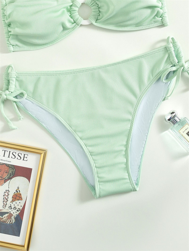 Zrtak Halter Bikini Szexi Fűzős fürdőruha Női O-gyűrű Patchwork fürdőruha Ruche Biquini Feminino Nyári Strandruha