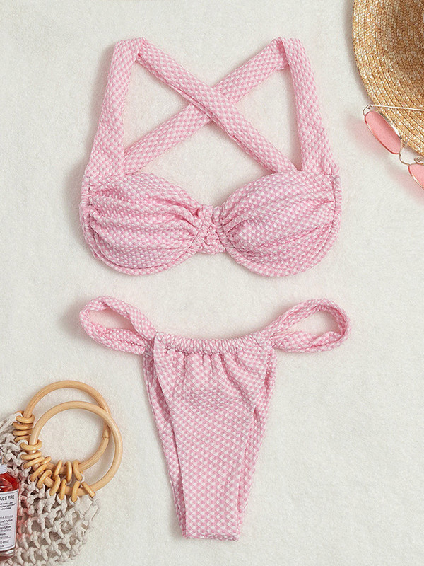 ZRTAK kockás bikinik Push Up fürdőruha 2023 Női fürdőruha Szexi bikini szettek Tanga bikini női strandruha