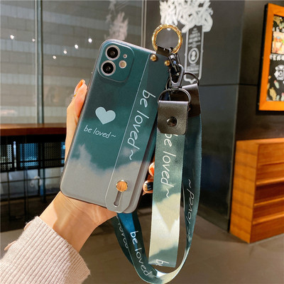 Θήκη θήκης τηλεφώνου Neck Lanyard Gradient Wrist Strap για iPhone 12 13 Pro Max 14 Plus SE 2 X XR XS 7 8 Plus 11 Love Fashion Cover