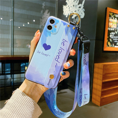 Θήκη θήκης τηλεφώνου Neck Lanyard Gradient Wrist Strap για iPhone 12 13 Pro Max 14 Plus SE 2 X XR XS 7 8 Plus 11 Love Fashion Cover