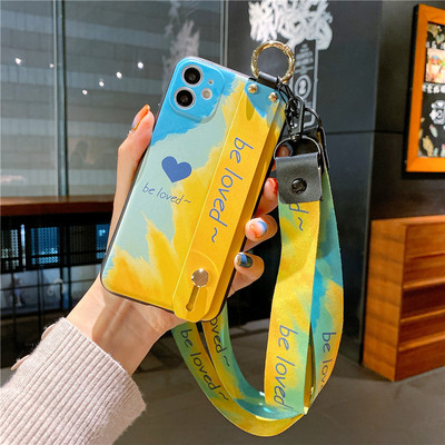 Θήκη θήκης τηλεφώνου Neck Lanyard Gradient Wrist Strap για iPhone 12 13 Pro Max 14 Plus SE 2 X XR XS 7 8 Plus 11 Love Fashion Cover