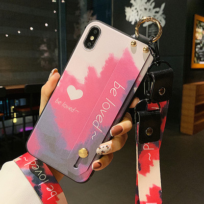 Θήκη θήκης τηλεφώνου Neck Lanyard Gradient Wrist Strap για iPhone 12 13 Pro Max 14 Plus SE 2 X XR XS 7 8 Plus 11 Love Fashion Cover