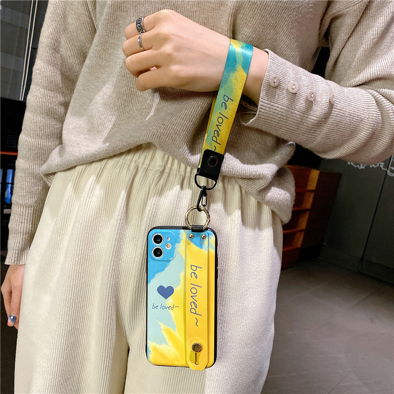 Θήκη θήκης τηλεφώνου Neck Lanyard Gradient Wrist Strap για iPhone 12 13 Pro Max 14 Plus SE 2 X XR XS 7 8 Plus 11 Love Fashion Cover