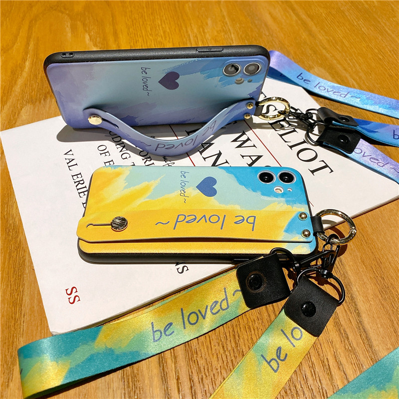 Θήκη θήκης τηλεφώνου Neck Lanyard Gradient Wrist Strap για iPhone 12 13 Pro Max 14 Plus SE 2 X XR XS 7 8 Plus 11 Love Fashion Cover