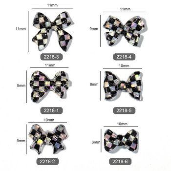 10 бр. Черно-бял лък Смола Декорации за нокти 3D Bowknot Nail Charm Ornament Бижута Направи си сам маникюр Дизайн Класически аксесоари