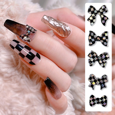 10 бр. Черно-бял лък Смола Декорации за нокти 3D Bowknot Nail Charm Ornament Бижута Направи си сам маникюр Дизайн Класически аксесоари