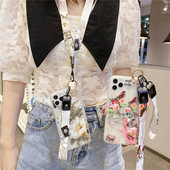 Θήκη 3D λουλουδιών για iPhone 14 11 12 13 Pro Max X XR XS Max 7 8 Plus SE 2020 Κάλυμμα τηλεφώνου από μαλακή σιλικόνη με κορδόνι καρπού