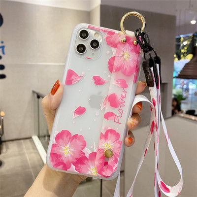 Θήκη 3D λουλουδιών για iPhone 14 11 12 13 Pro Max X XR XS Max 7 8 Plus SE 2020 Κάλυμμα τηλεφώνου από μαλακή σιλικόνη με κορδόνι καρπού