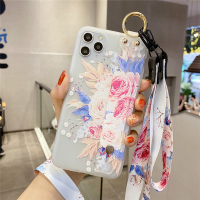 Θήκη 3D λουλουδιών για iPhone 14 11 12 13 Pro Max X XR XS Max 7 8 Plus SE 2020 Κάλυμμα τηλεφώνου από μαλακή σιλικόνη με κορδόνι καρπού