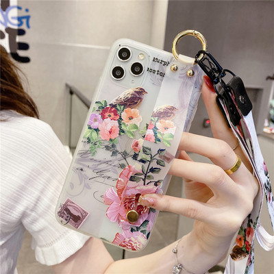 Θήκη 3D λουλουδιών για iPhone 14 11 12 13 Pro Max X XR XS Max 7 8 Plus SE 2020 Κάλυμμα τηλεφώνου από μαλακή σιλικόνη με κορδόνι καρπού