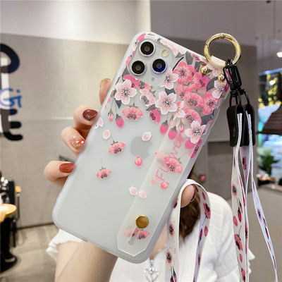 Θήκη 3D λουλουδιών για iPhone 14 11 12 13 Pro Max X XR XS Max 7 8 Plus SE 2020 Κάλυμμα τηλεφώνου από μαλακή σιλικόνη με κορδόνι καρπού
