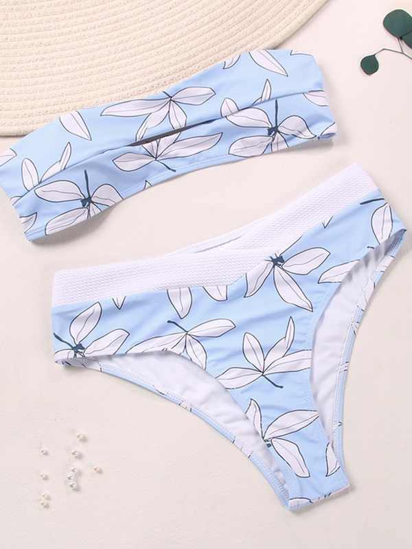 Zrtak bikini visokog struka 2022 Ženski kupaći kostimi Bandeau bikini set s printom listova i biljaka Modni dvodijelni kompleti Seksi kupaći kostim