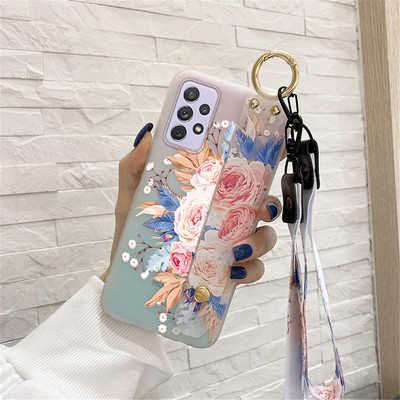 3D калъф с каишка за китка с цветя за Samsung Galaxy A52 A72 A50 A51 A70 A71 A13 A53 A33 A73 A12 A10 A20 A30 Мек силиконов капак