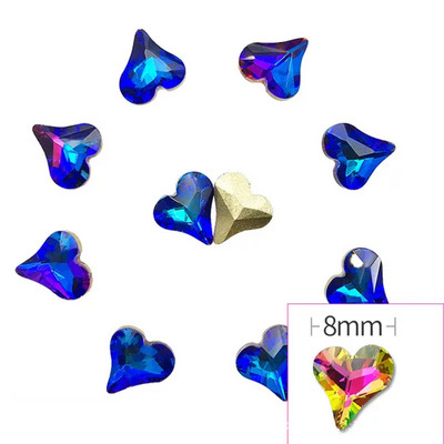 Nagų dailė Kalnų krištolas smailia apačia kreiva širdis klasikinis krištolinio stiklo modeliavimas 8 mm 3D nagų puošimas „pasidaryk pats“