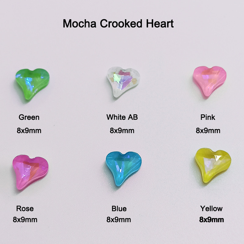 Nagų dailė Kalnų krištolas smailia apačia kreiva širdis klasikinis krištolinio stiklo modeliavimas 8 mm 3D nagų puošimas „pasidaryk pats“