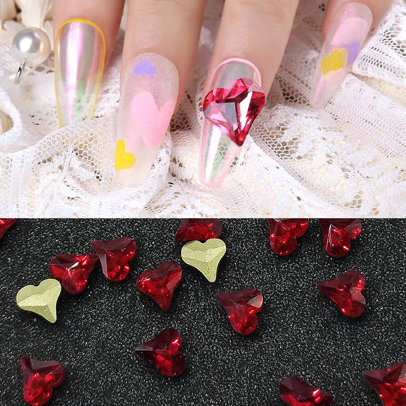 Nagų dailė Kalnų krištolas smailia apačia kreiva širdis klasikinis krištolinio stiklo modeliavimas 8 mm 3D nagų puošimas „pasidaryk pats“
